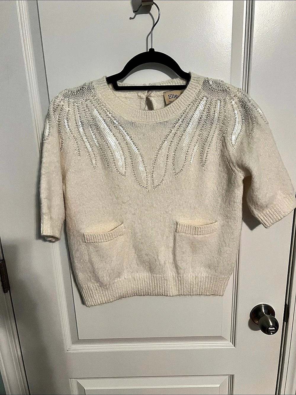 Elie Tahari ELIE TAHARI Embellished Short Sleeve Sweater ELIE Embellished